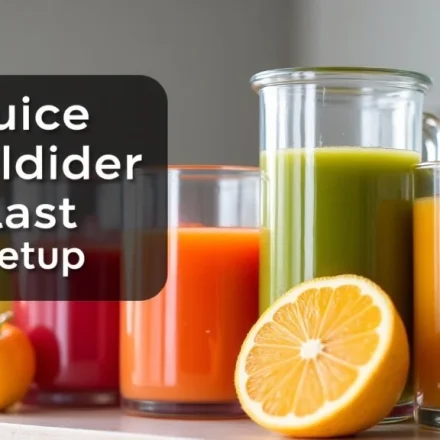 The image shows a simple, user-friendly juice machine dispenser ready for easy setup.