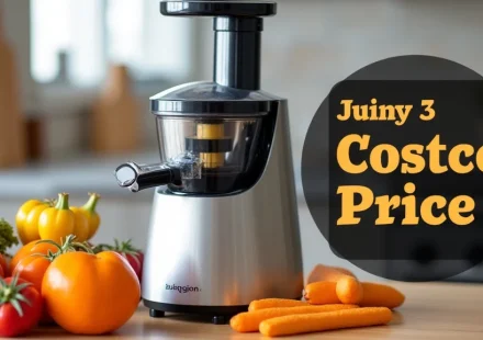 The image shows a juicer machine at Costco, relevant to the Juicer Machine Costco Price Guide.