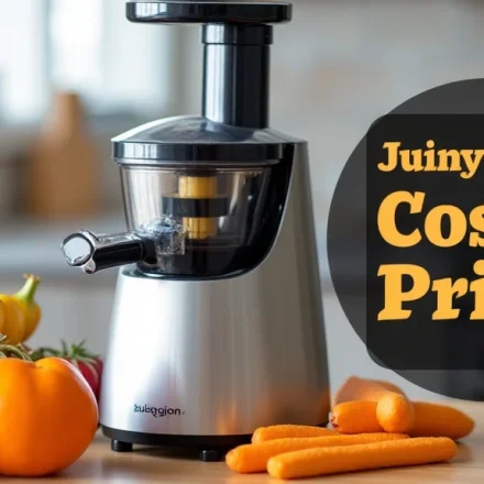 The image shows a juicer machine at Costco, relevant to the Juicer Machine Costco Price Guide.