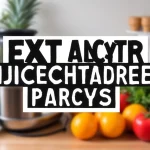 The image shows a modern juicer machine ready to make healthy drinks for your article.